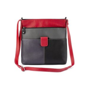 Franco Bonini 1300 Soft Leather Zip-Top Shoulder/Crossbody Bag – Black Multi